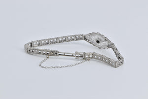 10K Natural Diamond Art Deco Filigree Fashion Bracelet 6.75" White Gold