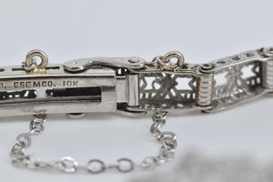 10K Natural Diamond Art Deco Filigree Fashion Bracelet 6.75" White Gold