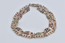Load image into Gallery viewer, Sterling Silver Sapphire Ruby Emerald Encrusted Elephant Bracelet 7.5&quot;