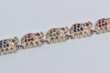 Load image into Gallery viewer, Sterling Silver Sapphire Ruby Emerald Encrusted Elephant Bracelet 7.5&quot;