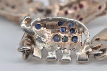 Load image into Gallery viewer, Sterling Silver Sapphire Ruby Emerald Encrusted Elephant Bracelet 7.5&quot;