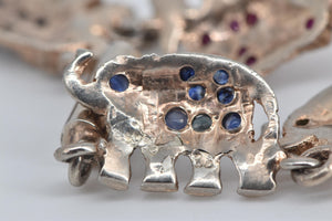 Sterling Silver Sapphire Ruby Emerald Encrusted Elephant Bracelet 7.5"