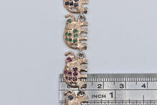 Load image into Gallery viewer, Sterling Silver Sapphire Ruby Emerald Encrusted Elephant Bracelet 7.5&quot;