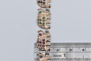 Sterling Silver Sapphire Ruby Emerald Encrusted Elephant Bracelet 7.5"
