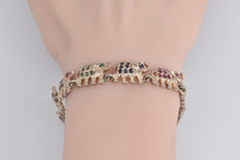 Load image into Gallery viewer, Sterling Silver Sapphire Ruby Emerald Encrusted Elephant Bracelet 7.5&quot;