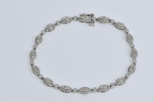 10K Marquise Natural Diamond Halo Tennis Bracelet 7.5" White Gold