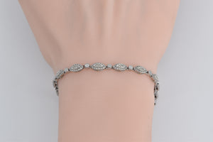 10K Marquise Natural Diamond Halo Tennis Bracelet 7.5" White Gold