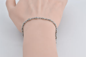 10K Marquise Natural Diamond Halo Tennis Bracelet 7.5" White Gold