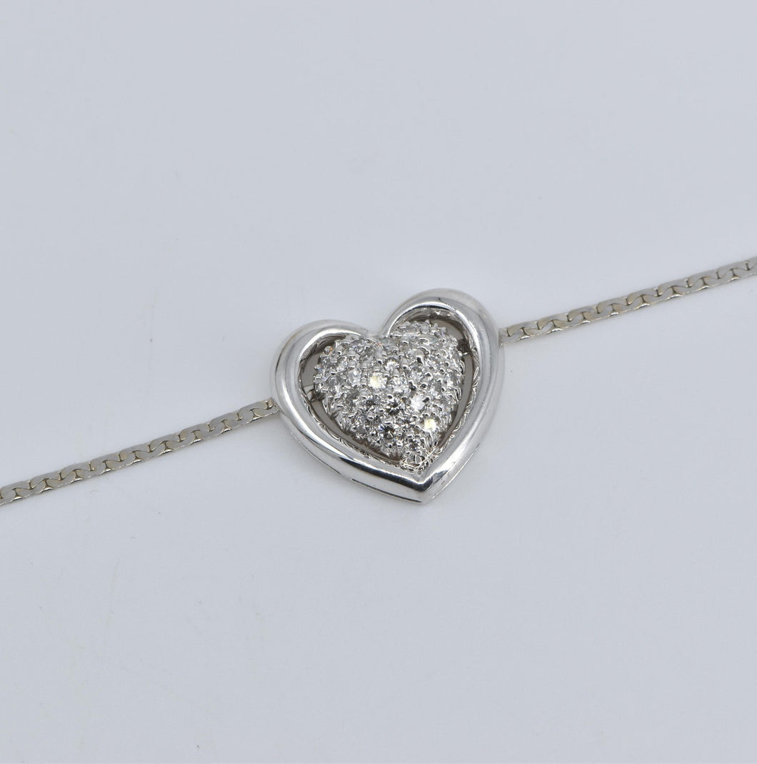 14K 0.50 Ctw Natural Diamond Heart Chain Necklace 17.25