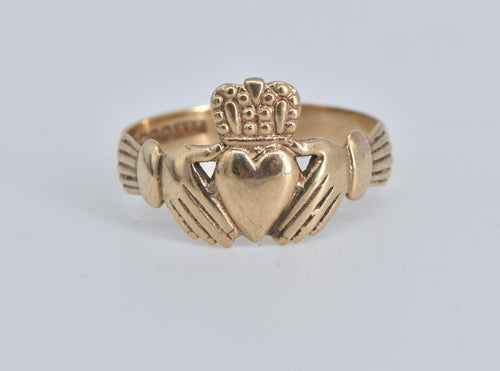 9K Traditional Claddagh Celtic Promise Wedding Ring Yellow Gold