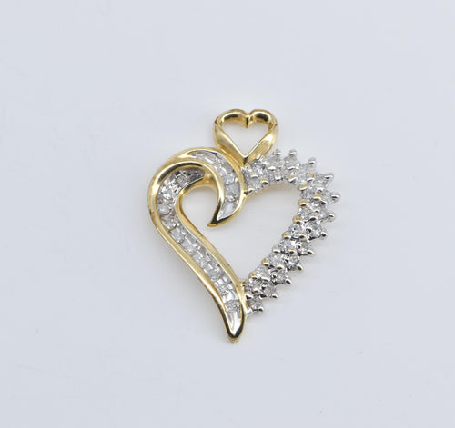 10K Vintage Natural Diamond Heart Love Symbol Pendant Yellow Gold