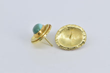 Load image into Gallery viewer, 18K Natural Turquoise Ornate Bezel Statement Stud Earrings Yellow Gold