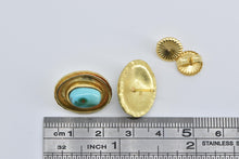 Load image into Gallery viewer, 18K Natural Turquoise Ornate Bezel Statement Stud Earrings Yellow Gold