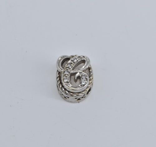 14K C Cursive Diamond Letter Slide Bracelet Charm/Pendant White Gold