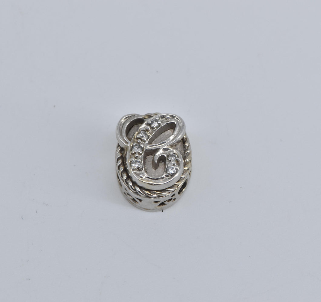 14K C Cursive Diamond Letter Slide Bracelet Charm/Pendant White Gold