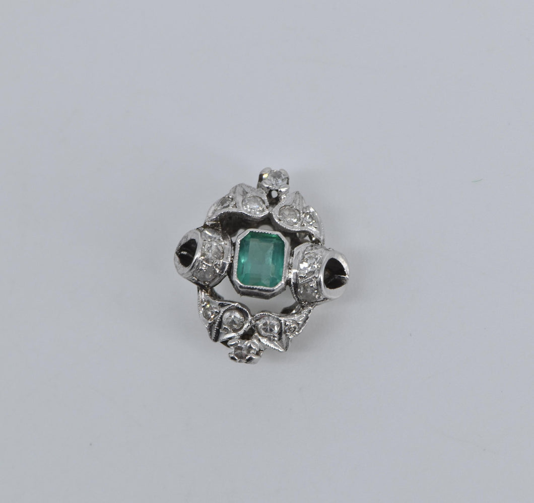 Platinum Natural Emerald Ornate Diamond Statement Pendant