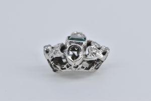Platinum Natural Emerald Ornate Diamond Statement Pendant