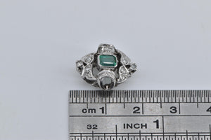 Platinum Natural Emerald Ornate Diamond Statement Pendant