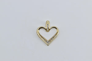 10K Baguette Diamond Heart Love Symbol Pendant Yellow Gold