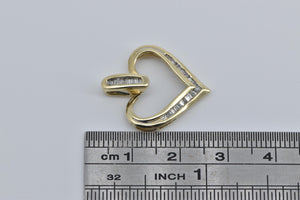 10K Baguette Diamond Heart Love Symbol Pendant Yellow Gold