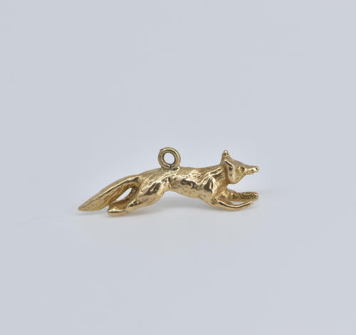 9K Running Fox Jumping Forest Animal Charm/Pendant Yellow Gold