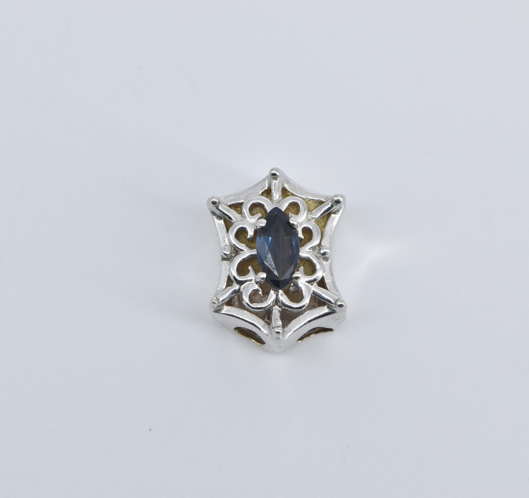 14K Sapphire Filigree Scalloped Slide Bracelet Charm/Pendant White Gold