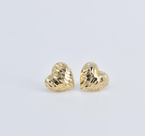 14K Diamond Cut Heart Love Symbol Stud Earrings Yellow Gold