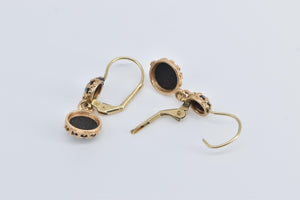 14K Ornate Hematite Round Dangle Statement Earrings Yellow Gold