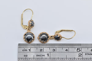 14K Ornate Hematite Round Dangle Statement Earrings Yellow Gold