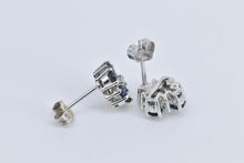 Load image into Gallery viewer, 14K Sapphire Natural Diamond Flower Cluster Stud Earrings White Gold