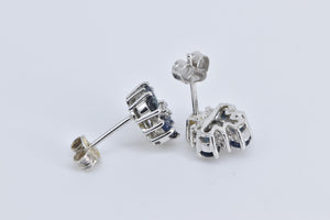 14K Sapphire Natural Diamond Flower Cluster Stud Earrings White Gold