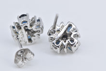 Load image into Gallery viewer, 14K Sapphire Natural Diamond Flower Cluster Stud Earrings White Gold