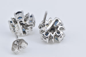 14K Sapphire Natural Diamond Flower Cluster Stud Earrings White Gold