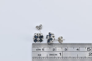 14K Sapphire Natural Diamond Flower Cluster Stud Earrings White Gold