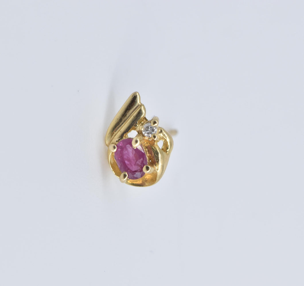 14K Ruby Diamond Accent Curved Single Stud Earring Yellow Gold