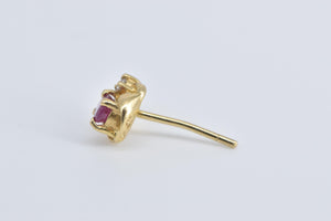 14K Ruby Diamond Accent Curved Single Stud Earring Yellow Gold