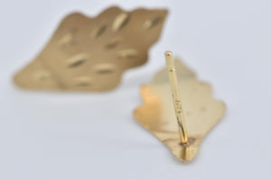 14K Diamond Cut Leaf Design Vintage Stud Earrings Yellow Gold