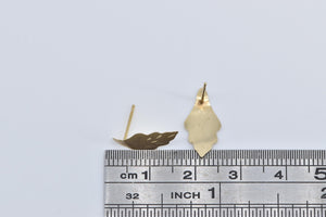 14K Diamond Cut Leaf Design Vintage Stud Earrings Yellow Gold