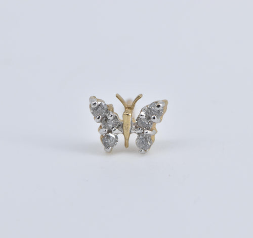 14K Diamond Butterfly Change Symbol Single Stud Earring Yellow Gold