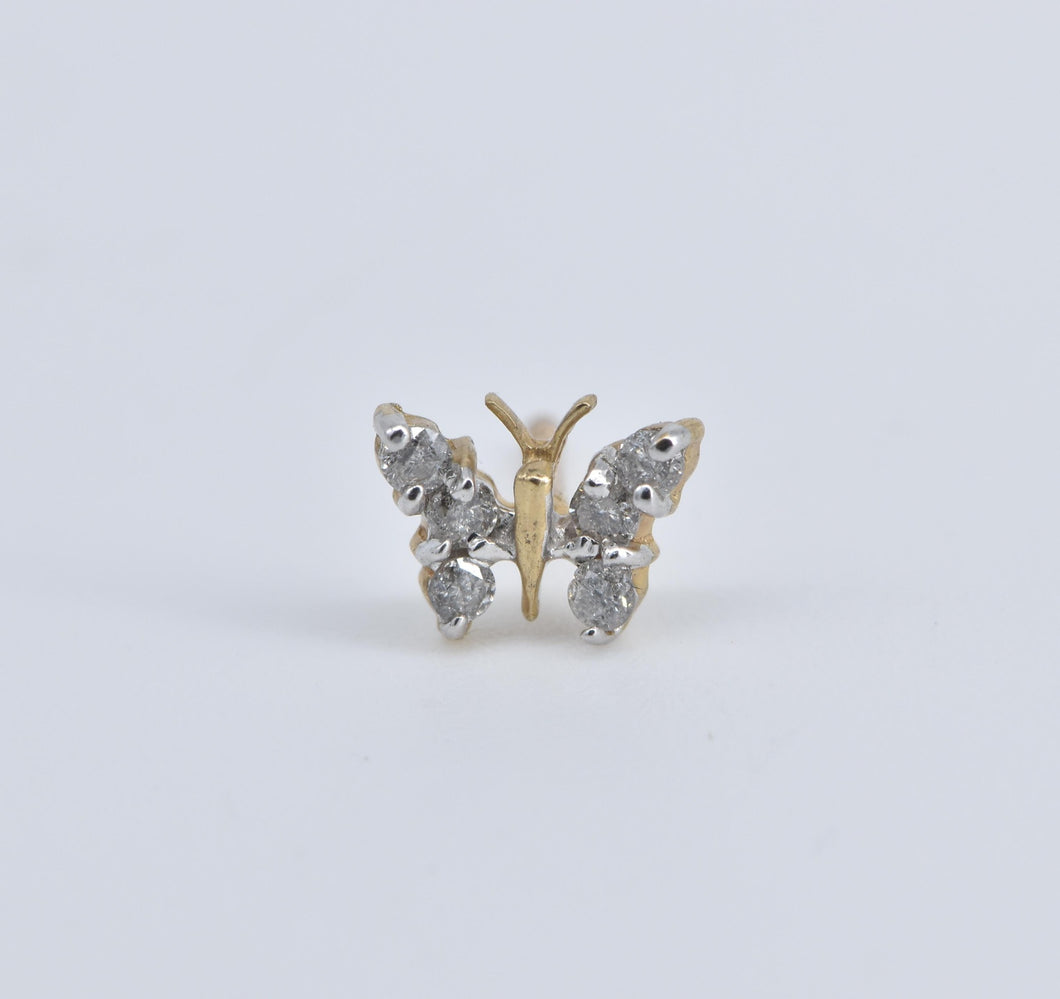 14K Diamond Butterfly Change Symbol Single Stud Earring Yellow Gold