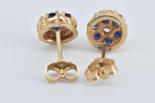 Load image into Gallery viewer, 14K Diamond Sapphire Halo Flower Stud Vintage Earrings Yellow Gold