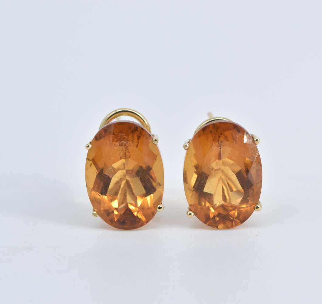 14K Oval Citrine Ornate French Clip Statement Earrings Yellow Gold