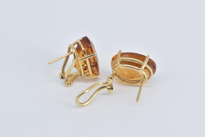 14K Oval Citrine Ornate French Clip Statement Earrings Yellow Gold