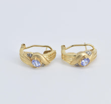 Load image into Gallery viewer, 14K Tanzanite Diamond French Clip Hoop Earrings Yellow Gold