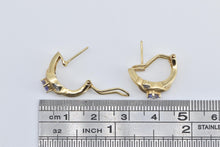 Load image into Gallery viewer, 14K Tanzanite Diamond French Clip Hoop Earrings Yellow Gold