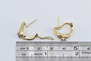 14K Tanzanite Diamond French Clip Hoop Earrings Yellow Gold