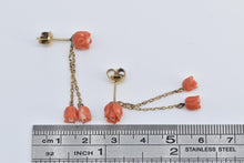 Load image into Gallery viewer, 14K Coral Carved Rose Flower Fringe Chain Dangle Earrings Yellow Gold