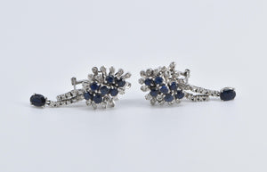 14K Sapphire Natural Diamond Statement Cluster Earrings White Gold