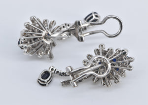 14K Sapphire Natural Diamond Statement Cluster Earrings White Gold