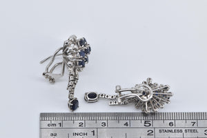 14K Sapphire Natural Diamond Statement Cluster Earrings White Gold